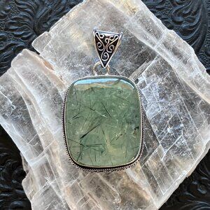 Green Prehnite With Epidote Crystal Stone Jewelry Pendant